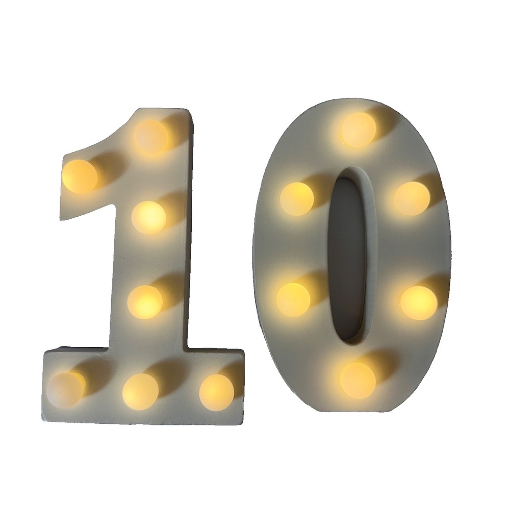 Light Up Numbers "10"Centerpieces Table Sign 7" Happy 10th Birthday Anniversary